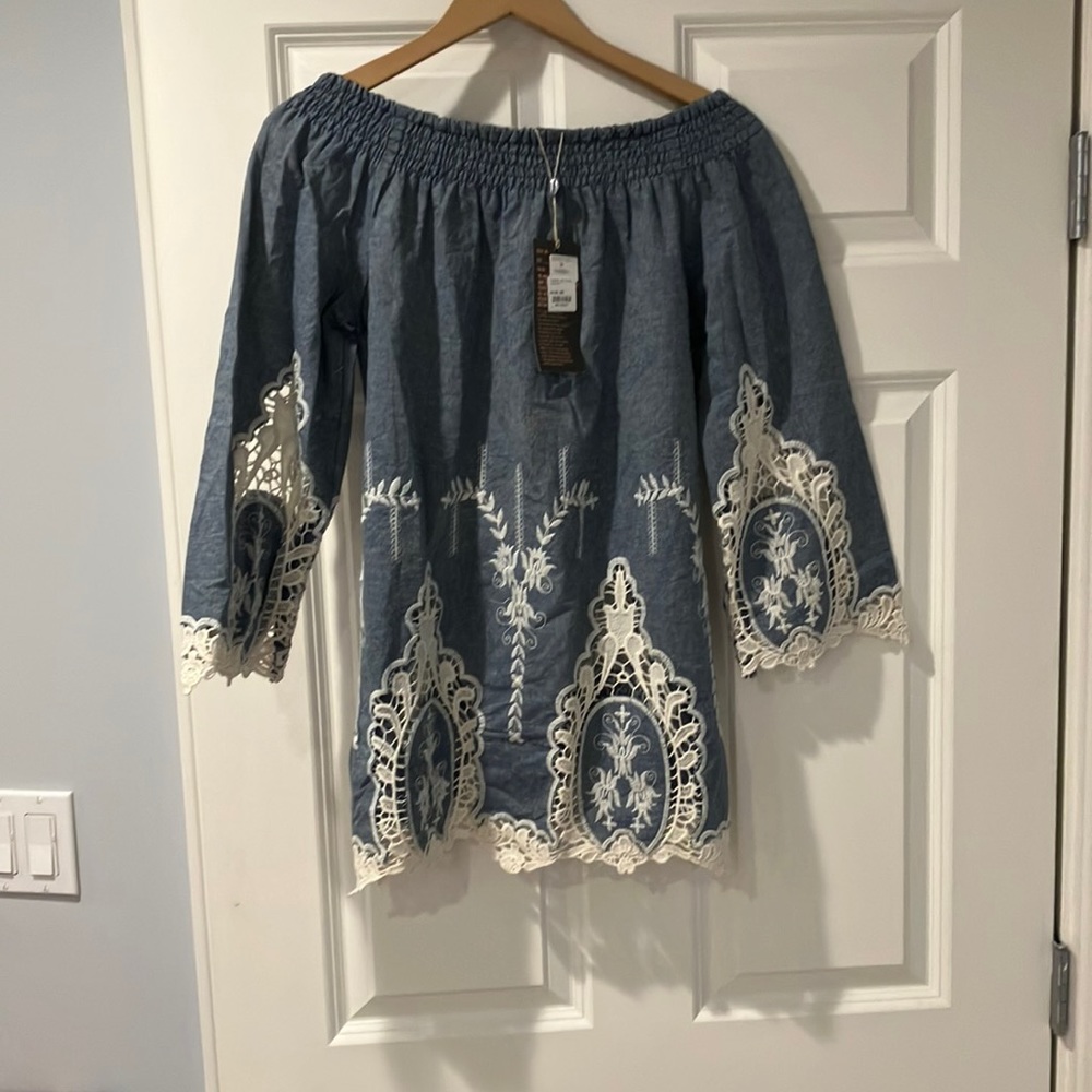 Chambray and Lace Metric Blouse